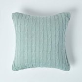Blauwe kussenhoes voor sierkussens/sofakussens met gebreid kabelpatroon, vierkante sierkussensloop 45 x 45 cm van 100% katoen, lichtblauw