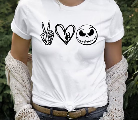 Tshirt - Peace Love Halloween Shirt - Halloween - Wit - XS