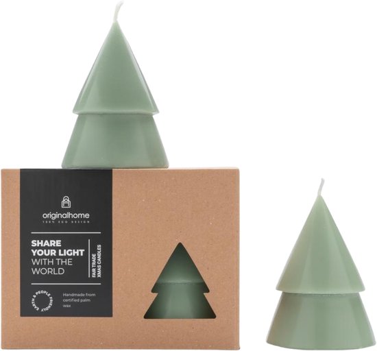Original Home - Fair-trade Kerstboomkaars 'Xmas' (Set van 2) - M - Green