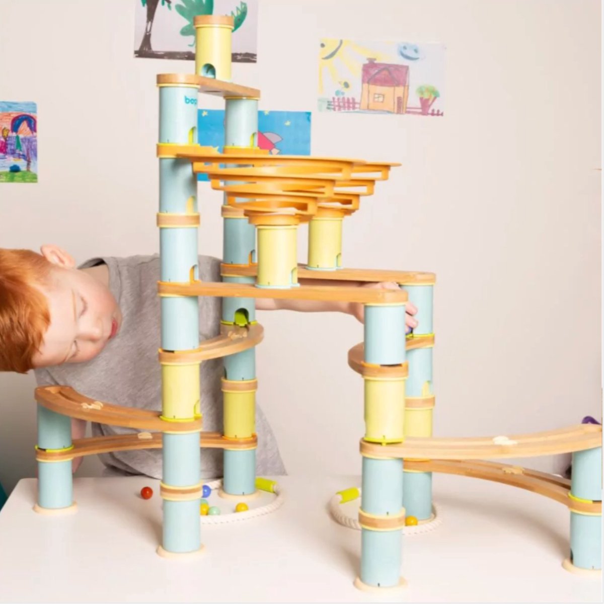 Parcours De Billes En Bambou 138 Pièces - Jeu De Construction STEM Pour Enfants 3 Ans+, Avec 24 Billes, Sac De Rangement - 4