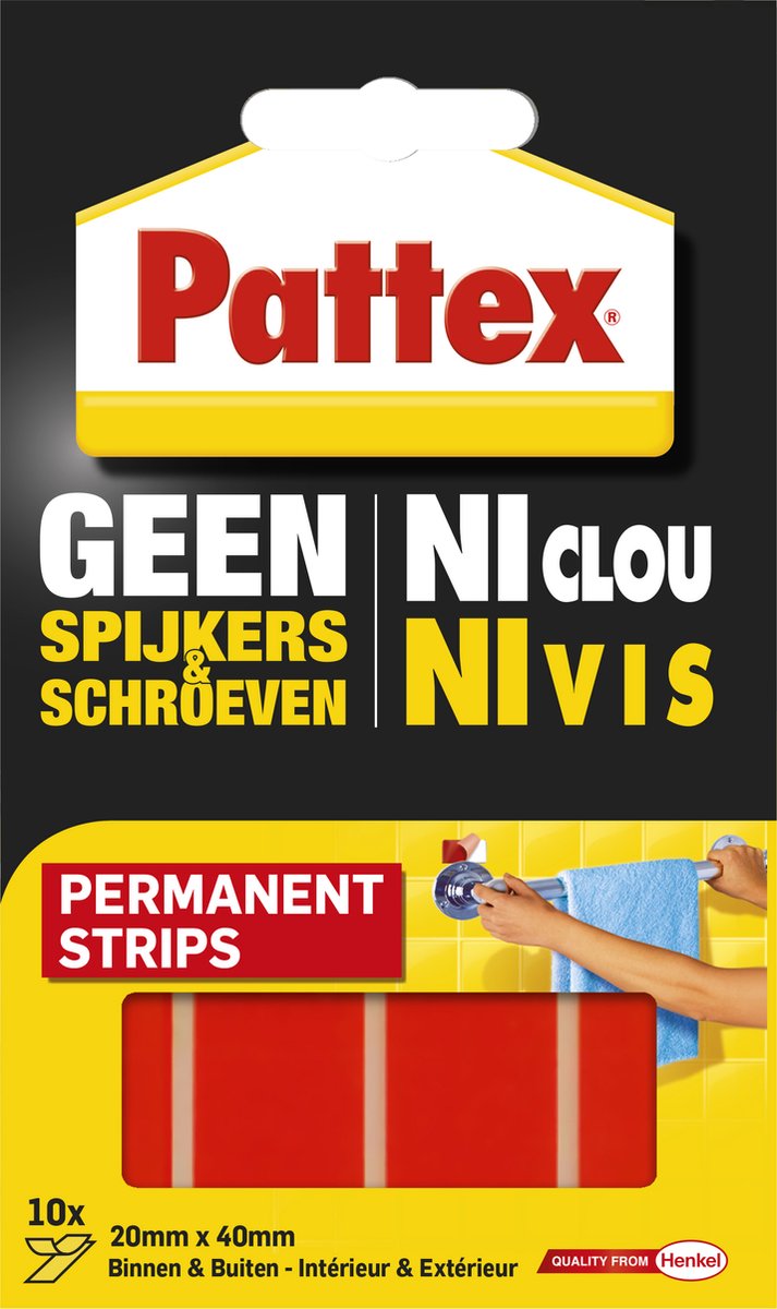 Pattex Plakstrips 10 pcs | Permant Strips voor binnen gebruik | Poster & Planken. - Pattex