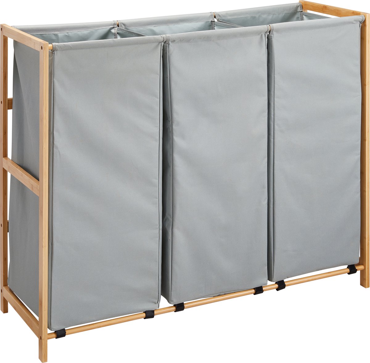 Goedkoopste ACAZA Wasmand - Wassorteerder - Wasmand 3 vakken - Stof / Bamboe - Grijs