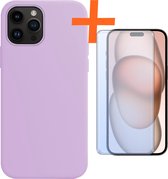 Hoesje Geschikt voor iPhone 15 Pro Hoesje Siliconen Cover Case Met Screenprotector - Hoes Geschikt voor iPhone 15 Pro Hoes Back Case - Lila