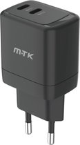 Chargeur M.TK Chare pro USB-C | Chargeur 2 ports 45W/4,2A | Chargeur Rapide USB-C 45W - Zwart
