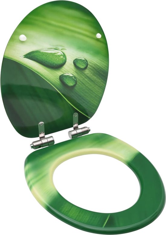 The Living Store Toiletbril - MDF - chroom-zinklegering - 42.5 x 35.8 cm - soft-close - verstelbare scharnieren - groen design - geschikt voor gangbare toiletpotten