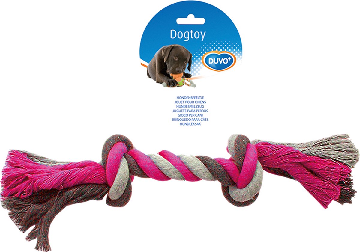 Duvoplus - Speelgoed Voor Dieren - Hond - Knoop Katoen 37cm Roze/grijs/bruin - 1st