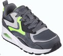 Grijze sneaker met neon groene en lichtgrijze panelen, witte zool en SKECHERS LOS ANGELES logo.