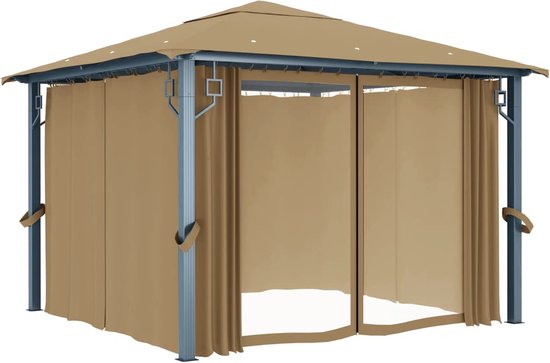 vidaXL Tonnelle avec rideau 400x300 cm Aluminium Taupe