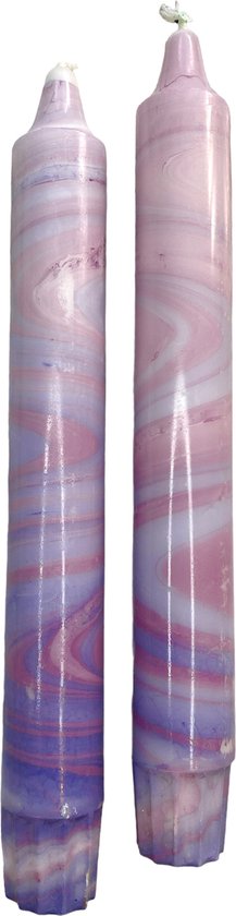Kaarsen - Tafelkaarsen - Dinerkaarsen - Marmer - Dip-dye - Lila tinten - Set van 2 stuks - Cadeau