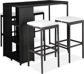 The Living Store Barset - PE-rattan - zwart - 120 x 60 x 110 cm - inclusief 1 tafel - 4 barkrukken en 4 zitkussens