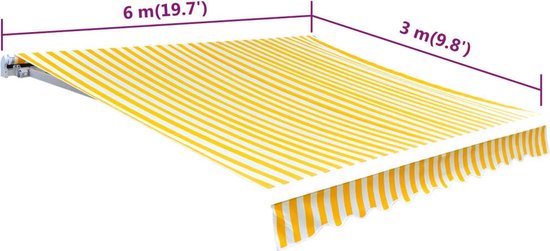 vidaXL Luifeldoek - Zonneblind - Luifeldoek 6x3 m canvas zonnebloemgeel en wit - Buitendecoratie - Tuindeco - Parasol