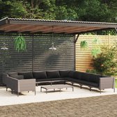 The Living Store Loungeset - Donkergrijs - 5 hoekbank - 6 middenbank - 1 salontafel - Stalen frame - PE-rattan