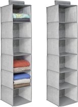 Set van 2 hangende stoffen kasten - 6 planken - Ideale stoffen wandkast voor slaapkamer - Perfect als hangplank voor kleding, riemen, clutches enz. - Grijs