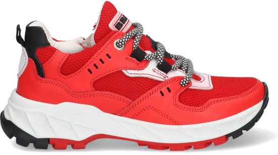 Braqeez 423421-541 Jongens Lage Sneakers - Rood - Leer - Veters