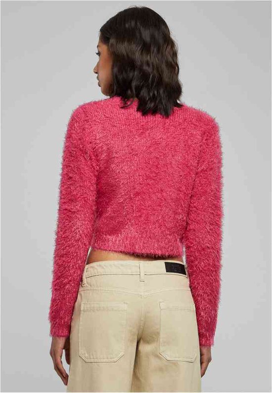 Urban Classics - Tied Cropped Feather Cardigan - 4XL - Roze