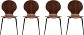 sweeek - Set van 4 retro stapelstoelen, hevea hout en multiplex, stalen poten, naomi, 43x48x87cm