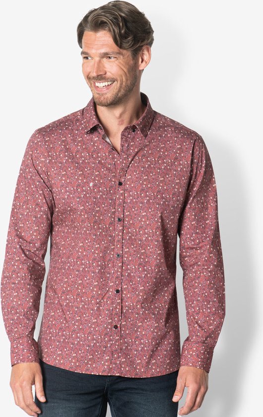 Twinlife Heren Shirt Print, Geweven - Overhemd - Comfortabel - Regular Fit - Rood - 4XL