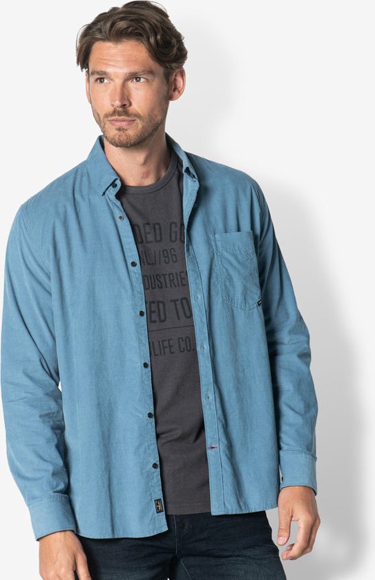Twinlife Heren Corduroy Shirt Geweven - Overhemd - Comfortabel - Herfst en Winter - Blauw - S