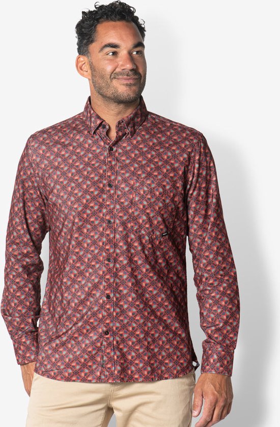 Twinlife Heren Geweven Corduroy Shirt - Overhemd - Comfortabel - Herfst en Winter - Rood - S