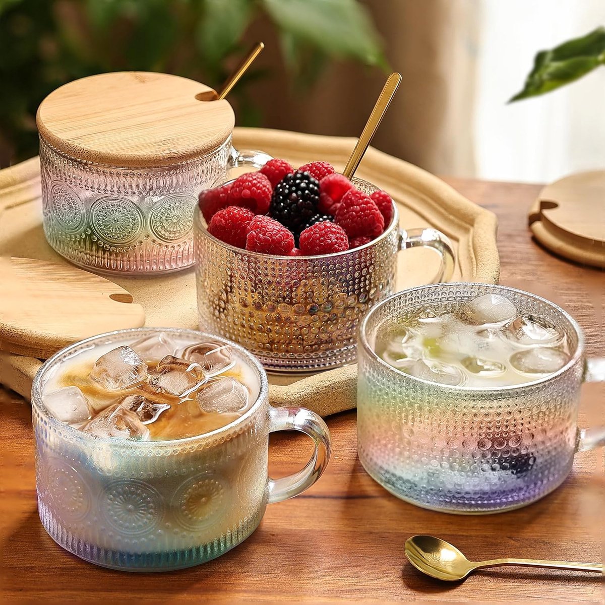Reliëf regendruppel glazen bekers - 16oz met reliëf design