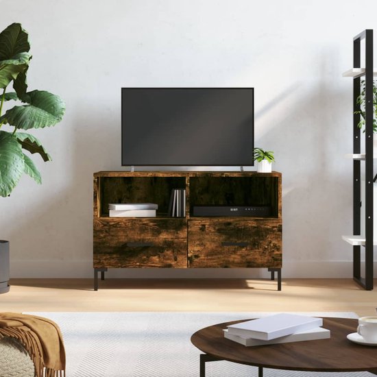The Living Store Tv-meubel - Gerookt Eiken - 80 x 36 x 50 cm - Bewerkt Hout en IJzer