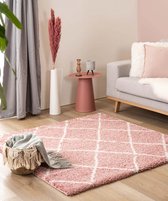 Vierkant hoogpolig vloerkleed ruiten Artisan - roze/wit 160x160 cm