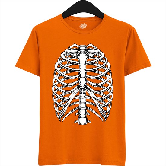 Spooky Scary Ribcage - Halloween Ribbenkast Dames / Heren Unisex T-shirt - Grappig Kostuum Shirt Idee Voor Volwassenen - T-Shirt - Unisex - Oranje - Maat XXL