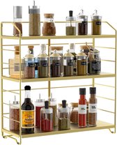 Spice Rack Organizer, 3-laags in hoogte verstelbaar, keuken opslag & organisatie, keuken aanrecht opslag plank voor pot flessen, badkamer aanrecht organizer, cosmetische organizer rek, goud