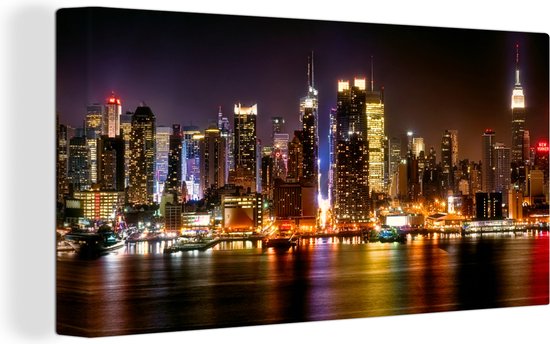 Peinture sur toile New York - Manhattan - Skyline - 160x80 cm - Décoration murale
