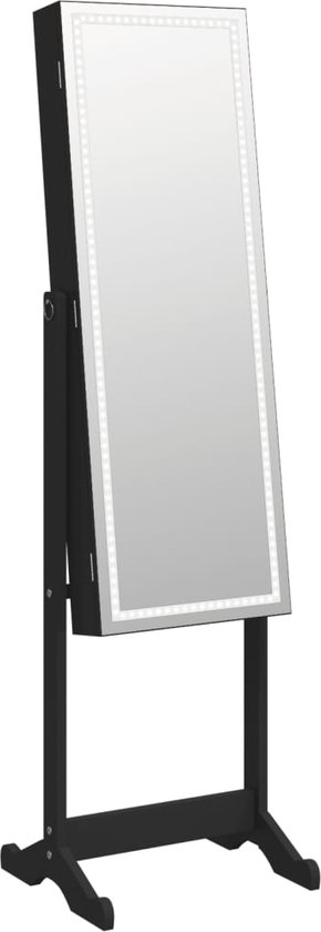vidaXL - Sieradenkast - met - spiegel - en - LED-verlichting - vrijstaand - zwart