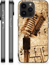 Siliconen Hoesje met Naam Geschikt voor iPhone 15 Pro Max Telefoon Hoesje met Zwarte rand Bladmuziek