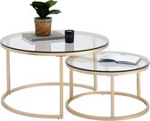 Table basse moderne Look marbre - Table basse - Set de 2 - Table d'appoint - 2 pièces - Table basse ronde moderne - Glas - Or - 80 et 60 cm