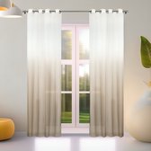 Glow Thuis - Vitrage Gordijn - Doorschijnend - voile-materiaal - wit en cappuccino kleur - Kant En Klaar- 145 x250 cm