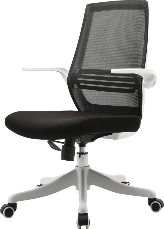 SIHOO Moderne ergonomische bureaustoel, bureaustoel, ademend, taillesteun, opklapbare armleuning ~ zwart