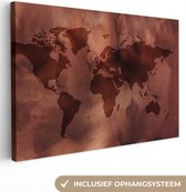 Canvas Wereldkaart - 30x20 - Wanddecoratie Wereldkaart - Sepia - Textiel
