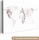 Canvas Wereldkaart - 90x60 - Wanddecoratie Wereldkaart - Marmer - Grijs