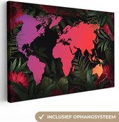 Canvas Wereldkaart - 60x40 - Wanddecoratie Wereldkaart - Kleuren - Jungle
