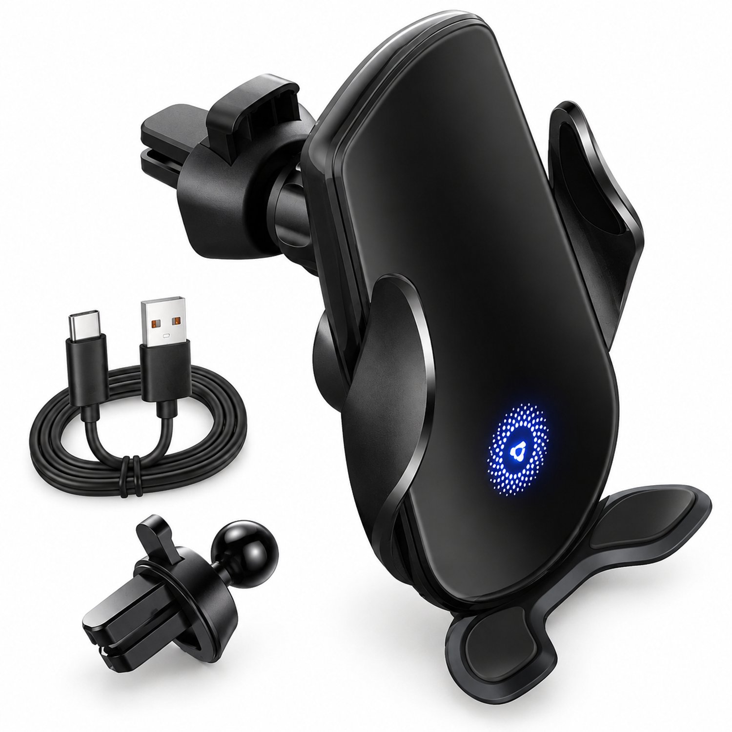 Telefoonhouders auto – zwarte autotelefoonhouder met elektrische klem en ventilatieroosterclip