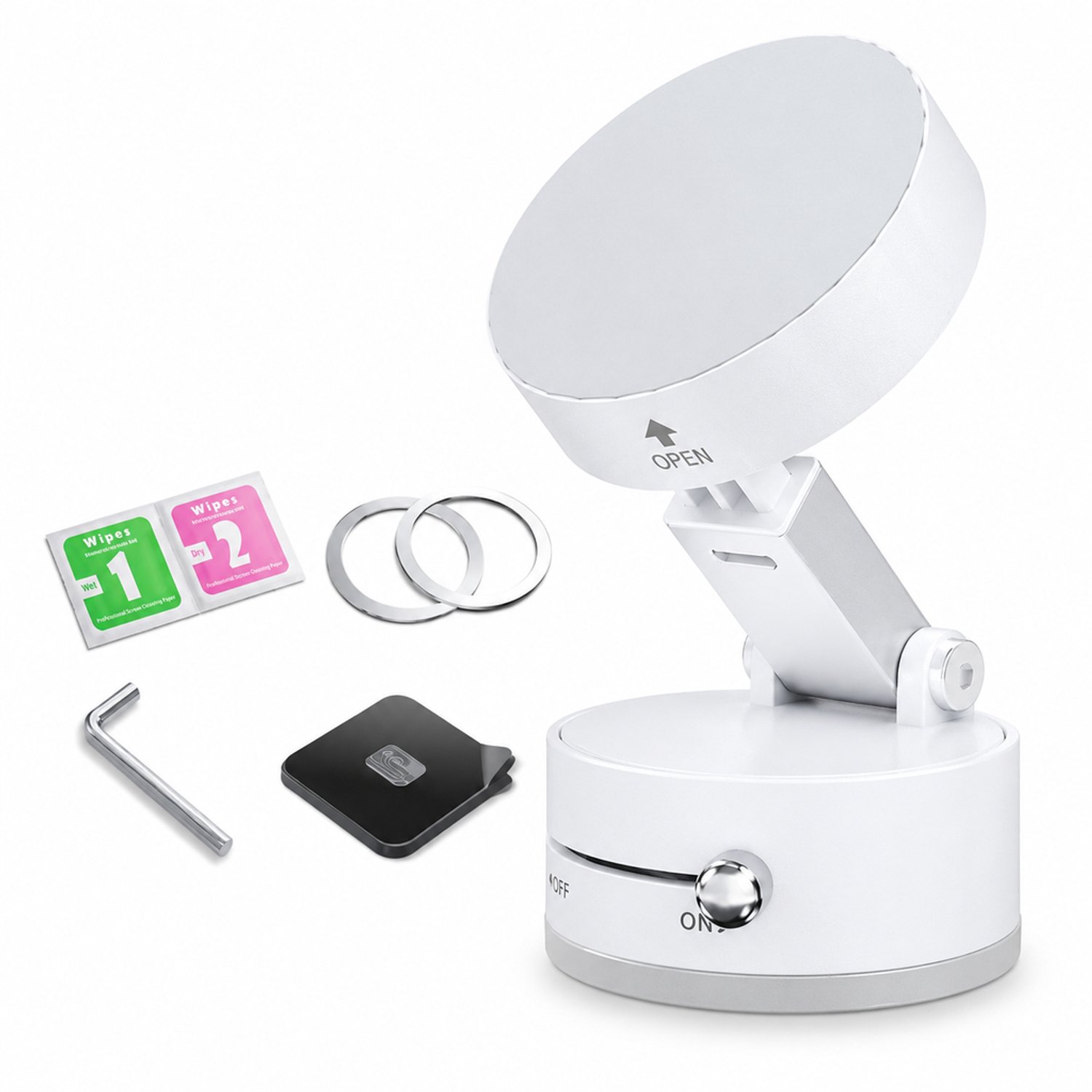 Telefoonhouder voor bureau en keuken met vacuümzuignap en magnetische bevestiging uitschuifbaar en draaibaar wit