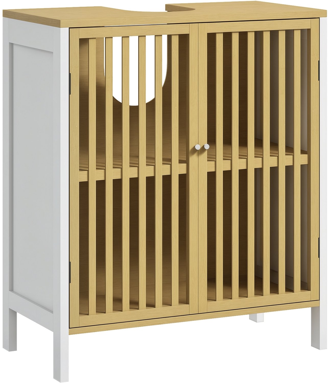 Wastafelmeubel met 2 deuren en verstelbare plank - opbergkast voor wastafel - 60 x 30 x 70 cm - MDF en bamboe