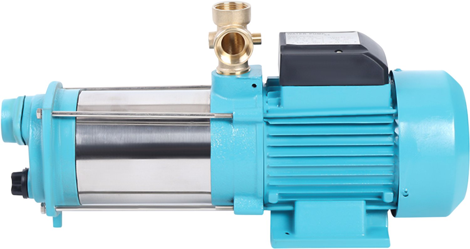 Centrifugaalpomp Roestvrijstaal - 1300W - 220V Cyaan EU - Drukschakelaar Manometer - IP44 Landbouwbewatering - Waterpomp