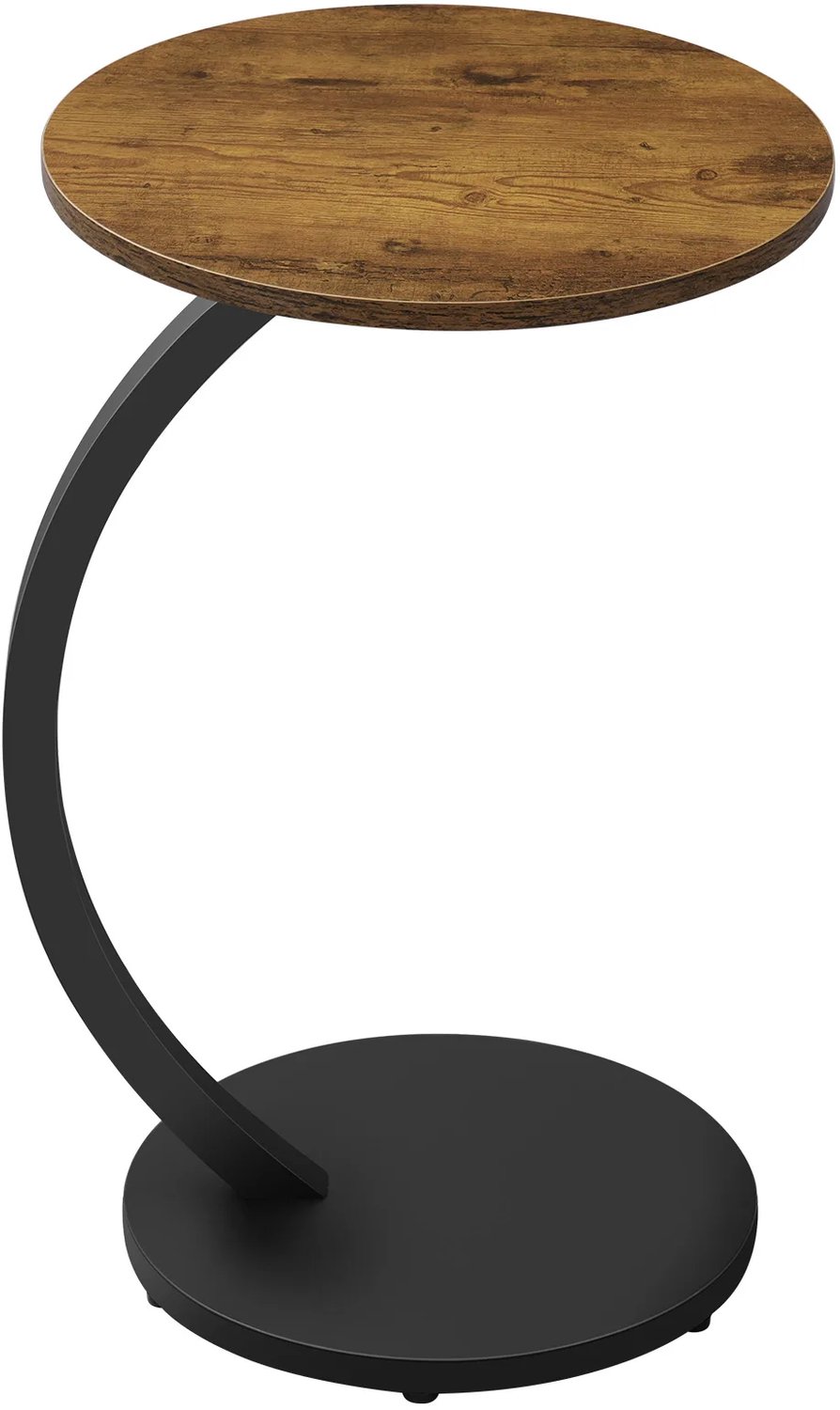 SONNENH Ronde C-vormige bijzettafel met gebogen metalen steun - Vintage bruin - Diameter 40 cm