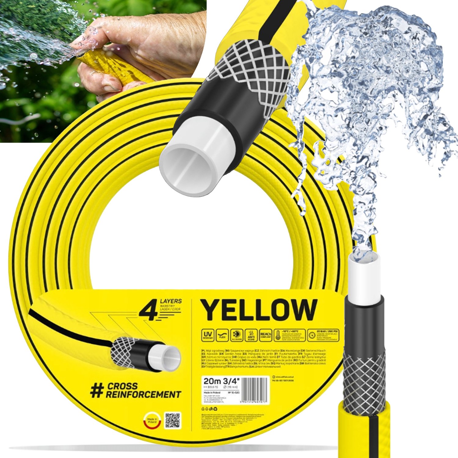4-laags Tuinslang 3/4" 20m Geel - Flexibel & UV-bestendig