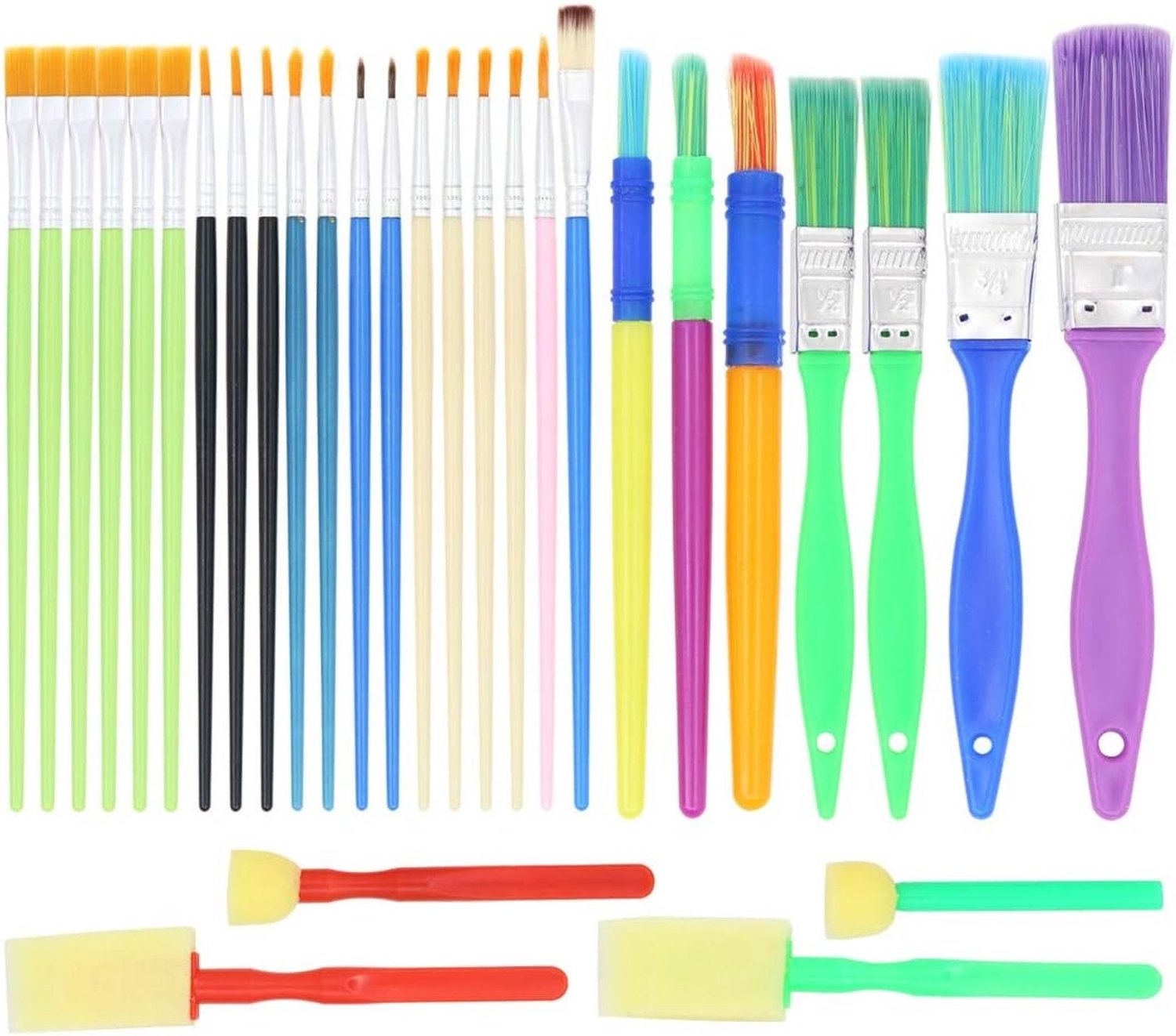30-delige penseelset met sponskoppen voor kinderen, ideaal voor aquarel schilderen en creatieve knutselprojecten