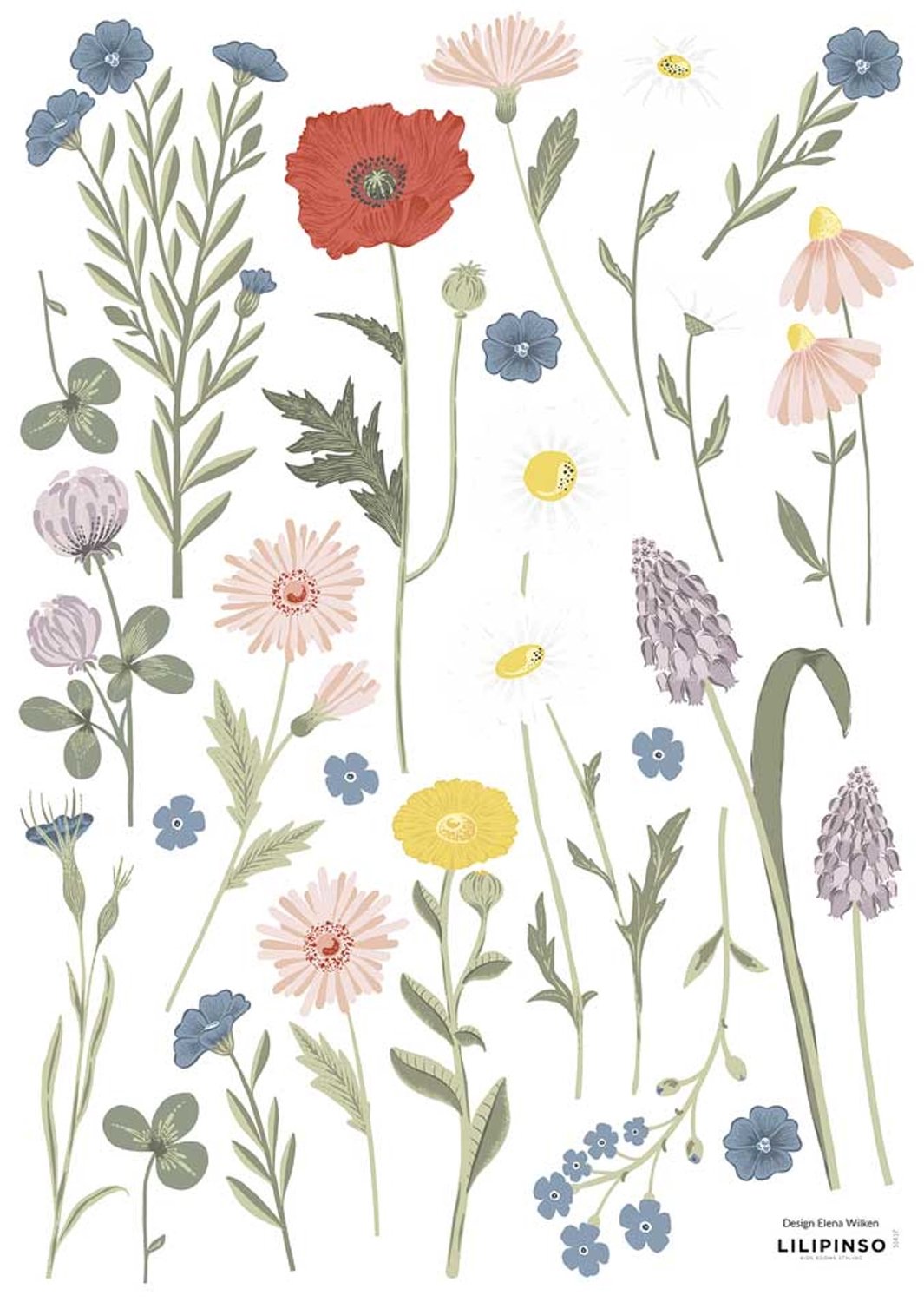 Lilipinso Countryside Muurstickers A3 - Wildflowers Papaver