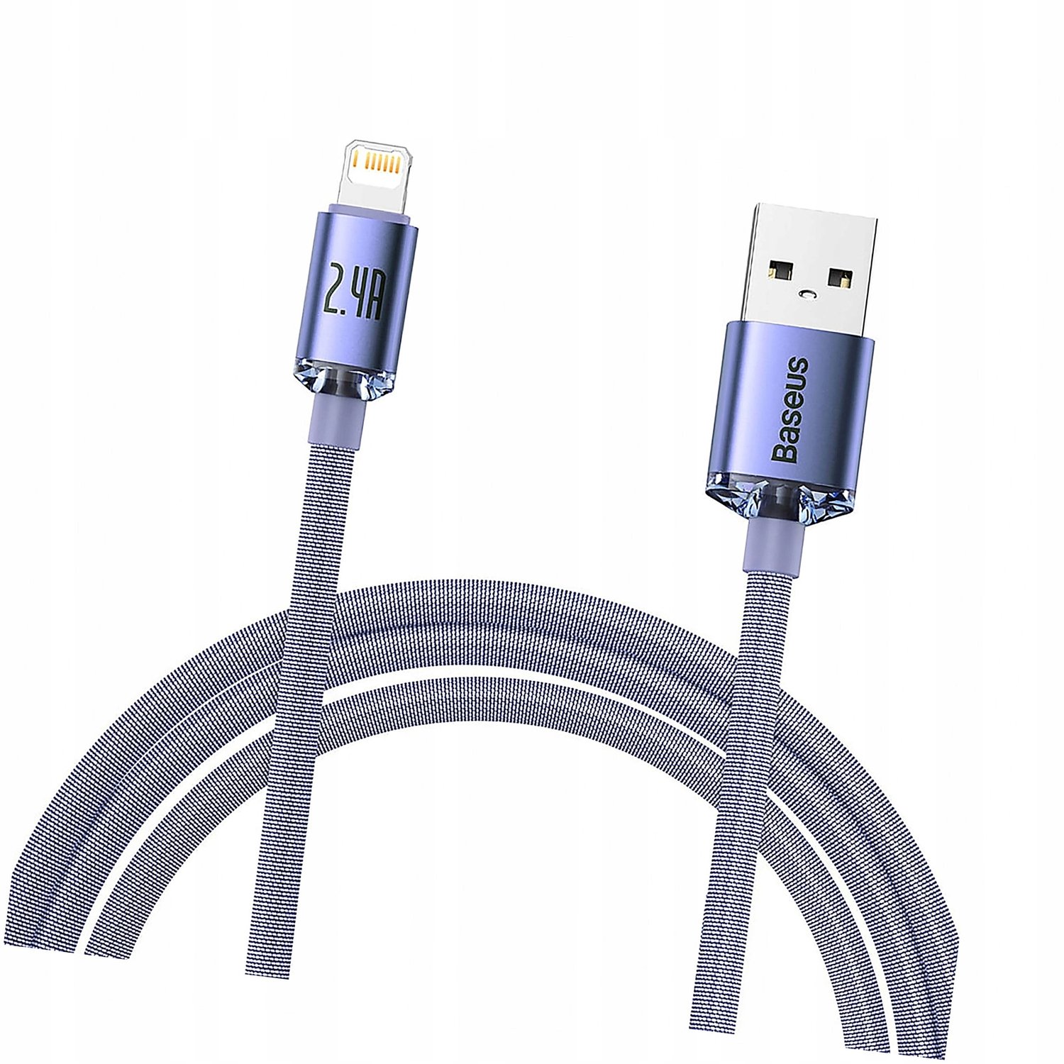 Baseus Crystal Shine Lightning Kabel - 2.4A Snel Laden & Data, 2m Paars