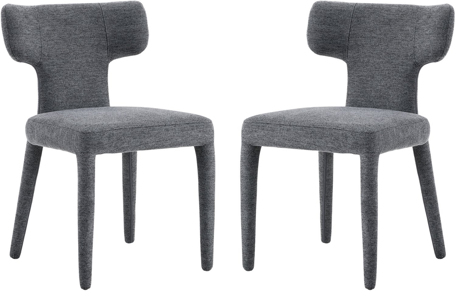SONNENH Eetkamerstoelen set van 2 met T-vormige rug - Stoffen bekleding en metalen poten - Grijs