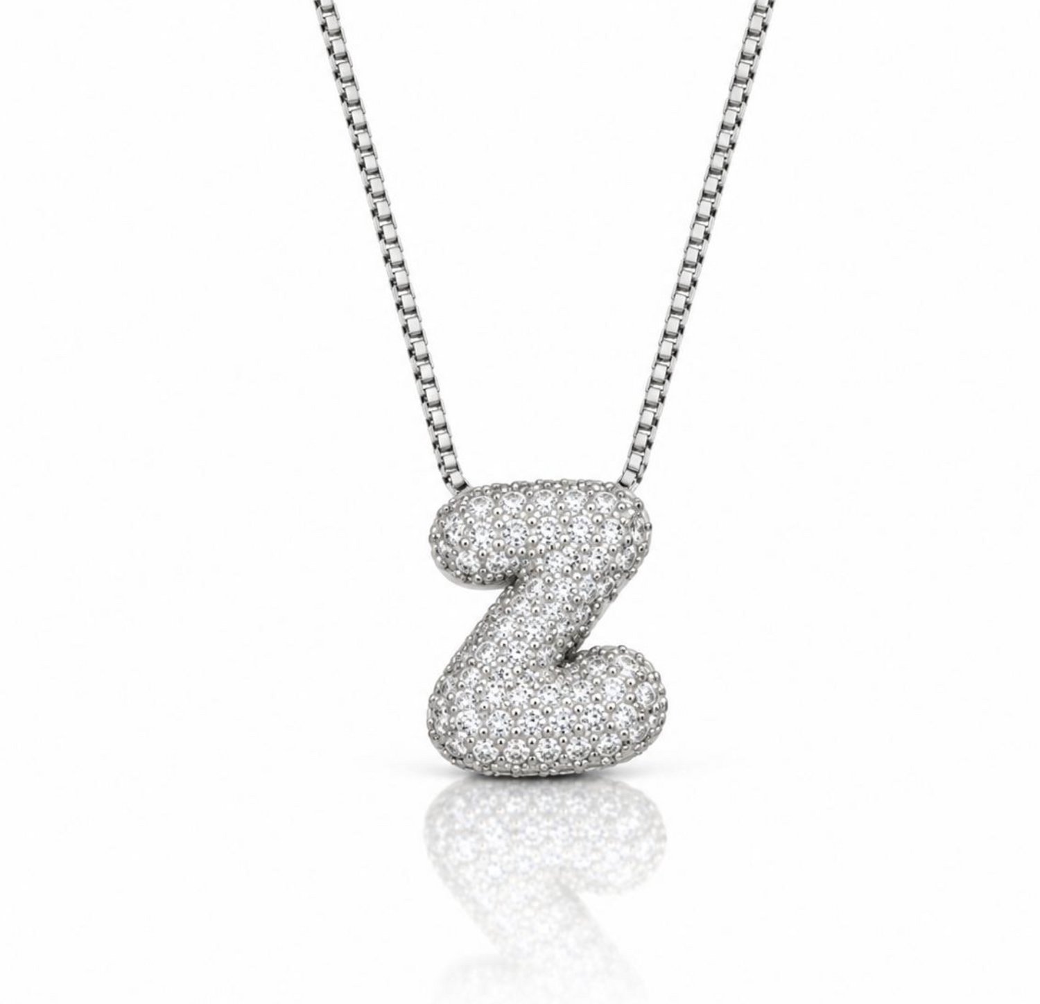 Maevi® Letter Ketting - Letter: Z - Glitter Letterketting - Zirkonia Ketting - Lengte: 40 cm - Incl. Luxe Verpakking - Verzilverd - Bubbel Letter - Zilveren ketting / Zilveren letter - Hoge Kwaliteit - Luxe Ketting - Cadeau voor Moeder / Mama