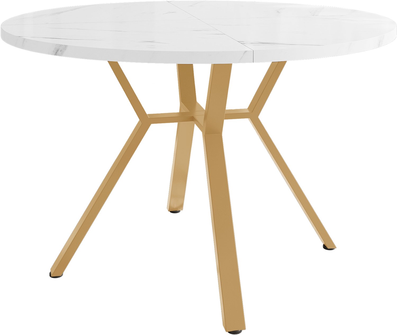 SONNENH Eettafel - Marmerlook met X-onderstel - 100 x 100 x 75 cm - Wit/goudkleurig