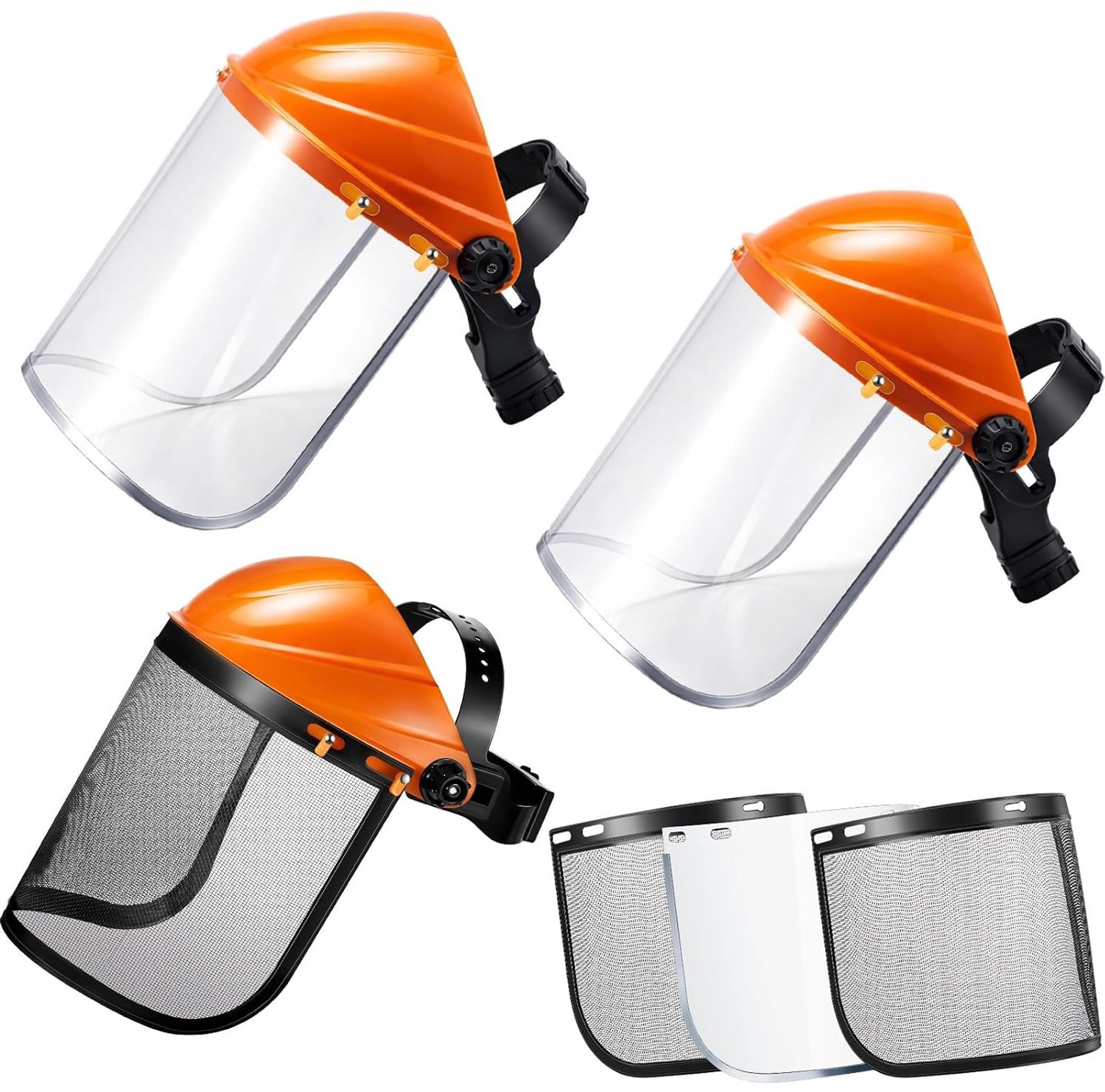 Set van 3 Gezichtsschermen met Mesh en Transparante Plastic Bescherming - Verstelbare Hoofdband voor Bosbouw en Boomverzorging, Veiligheid en Comfort